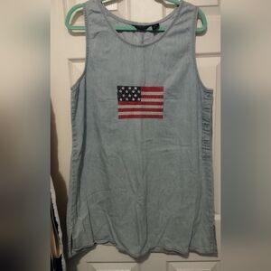 Denim Dress With Embroidered American Flag